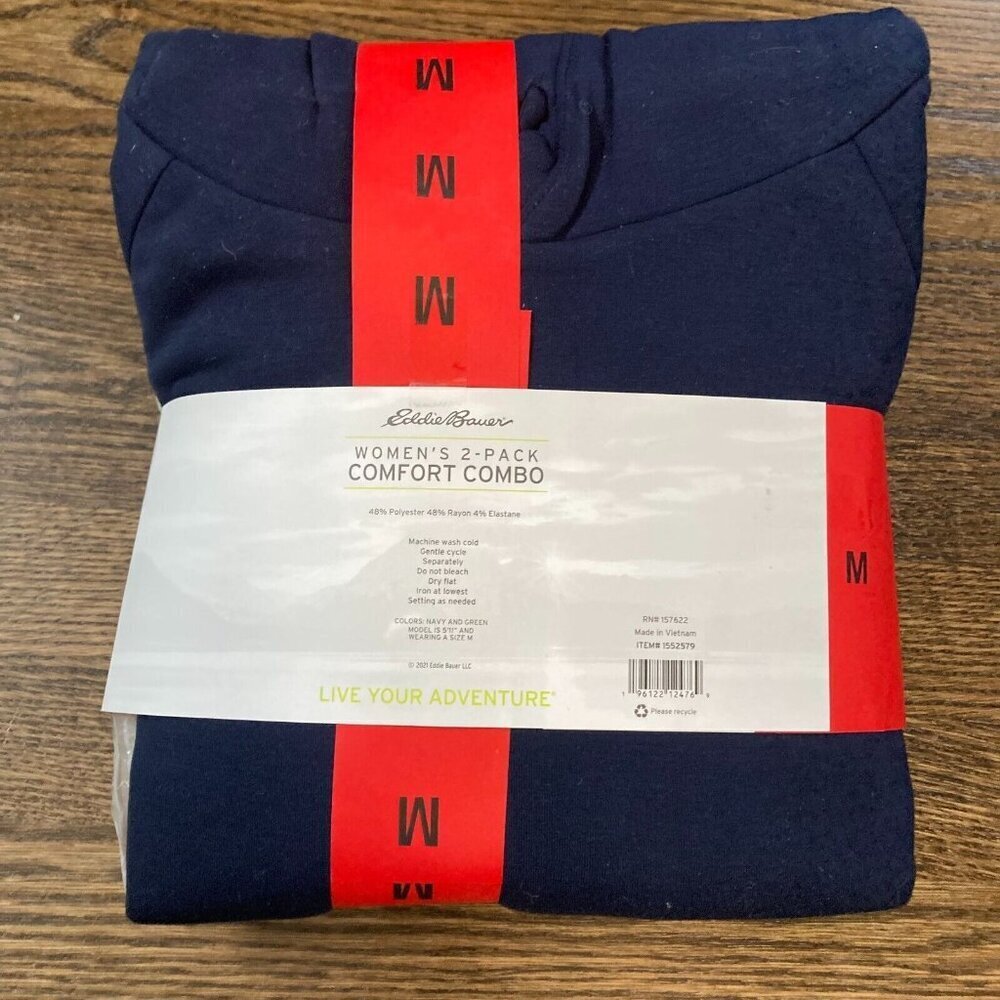 Eddie Bauer Women's 2-Pack Hoodie & Crewneck Shirt Navy Green M Comfort Combo - Picture 5 of 7
